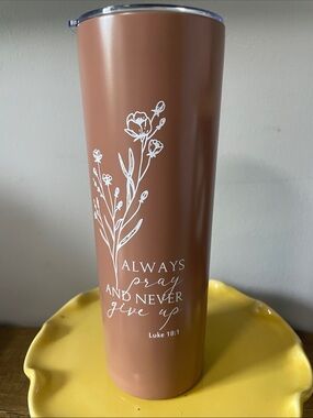 Inspirational Always Pray Brown Travel Tumbler - Luke 18:1